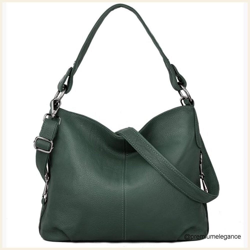 Genuine Leather Hobo Shoulder Bag with Crossbody Strap, Travel Ready